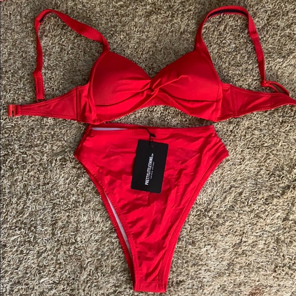 PrettyLittleThing high waisted red bikini